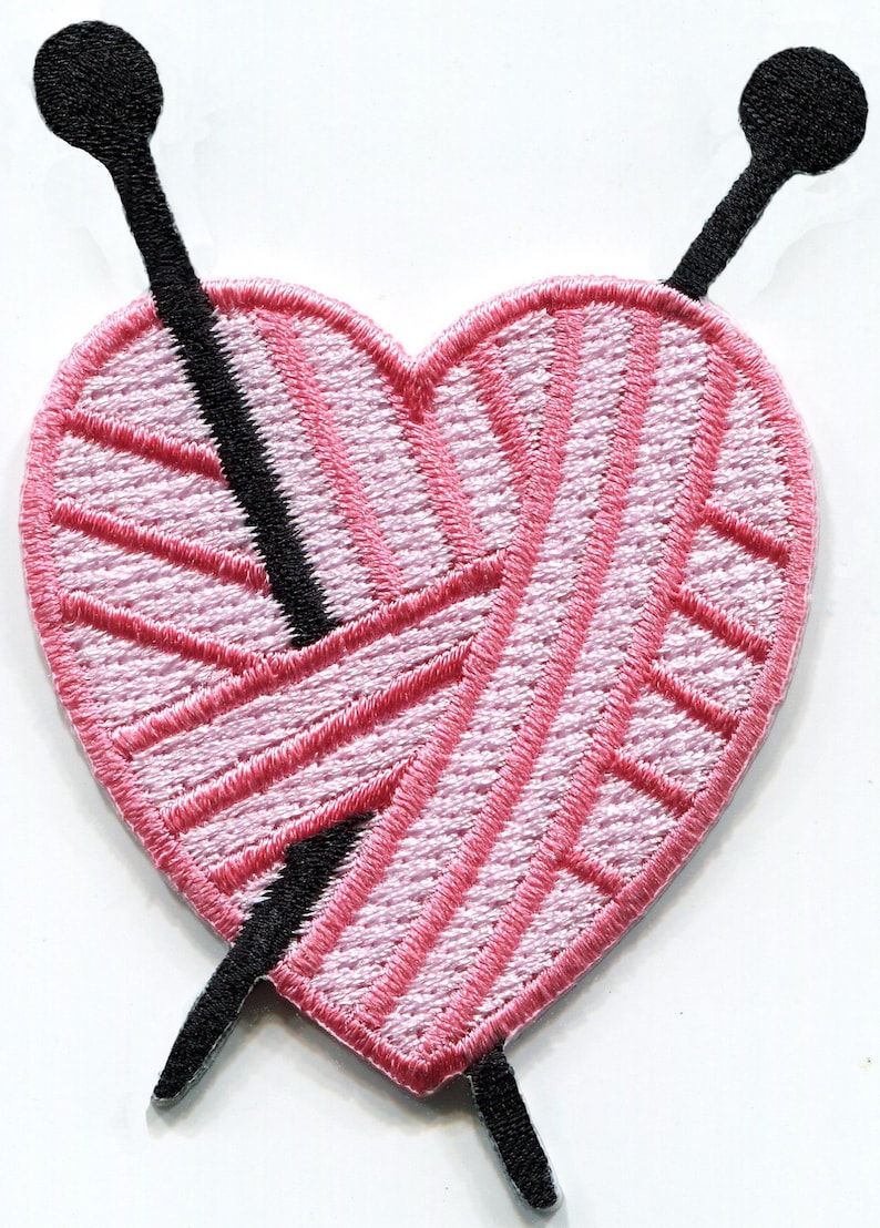 Pink knitting heart crochet diy embroidery crafting embroidered applique iron-on patch S-1593