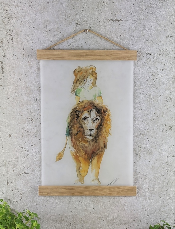Transparentbild "Löwenstärke", Aquarell, Löwe, Kinderzimmer, Dekoration, Geschenk für Kinder, Freundschaft, Mut, Vertrauen