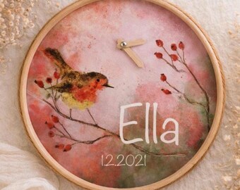 Regalo personalizado para recién nacido, anuncio de nacimiento, recuerdo, detalles de nacimiento, decoración inspirada en Waldorf, acuarela