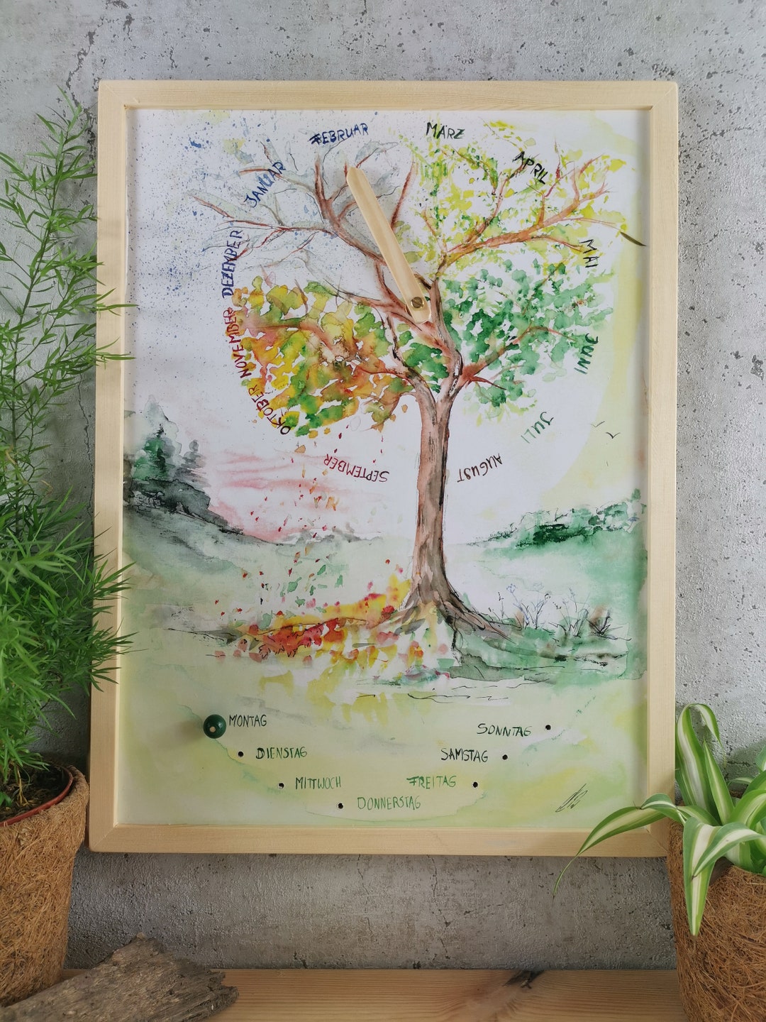 Unendlicher Kalender "zarte Farben" Aquarell, Zeitgefühl, Kalender für