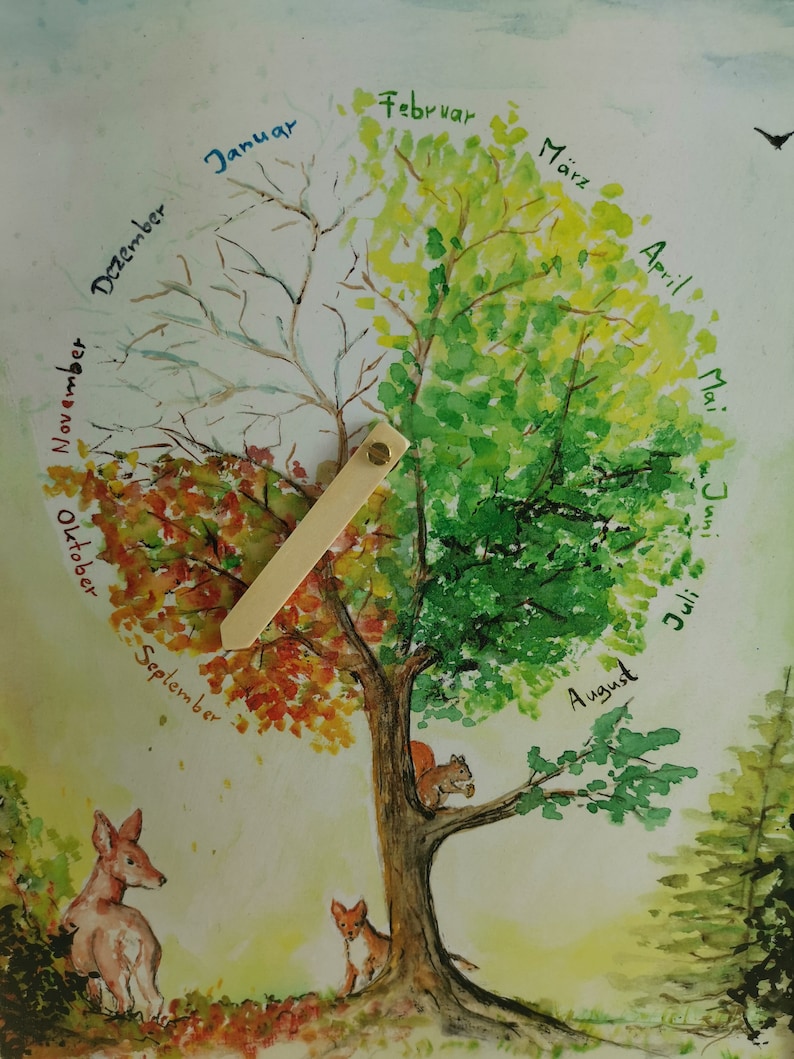 Unendlicher Kalender "tierisch Bunt" Aquarell, Zeitgefühl, Kalender für