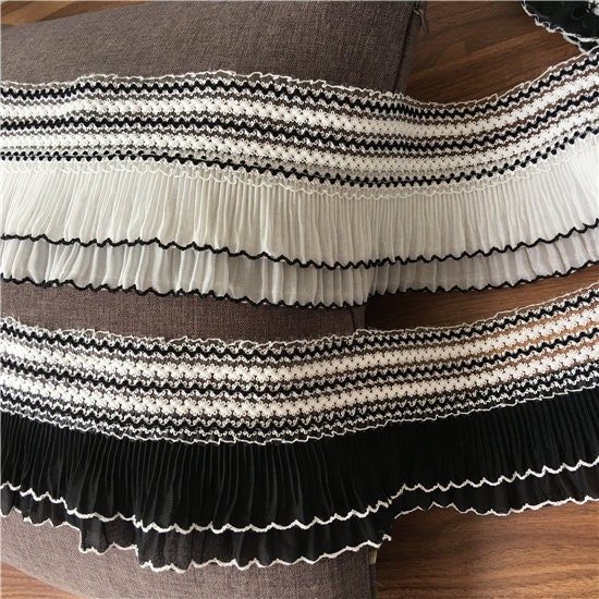 5 yard 10,5 cm 4.13" large Ivoire/noir volants en mousseline de soie stretch tissu brodé robe rubans dentelle ruban L25k16920181030 navire gratuit 5 yard yard 5 10,5 cm 4.13