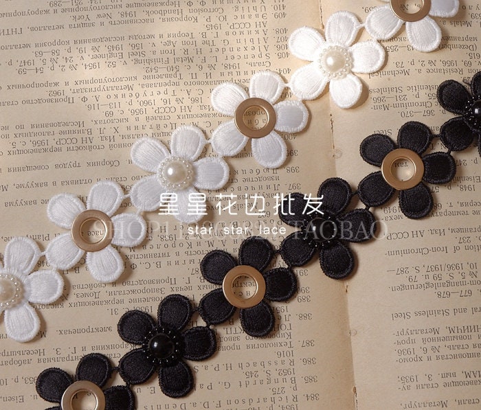 3 yard 3,5 cm 1.37" large noir/Ivoire perles en tissu brodé robe rubans dentelle ruban L25k3900181122 navire gratuit 3 yard noir/Ivoire 3,5 cm 1.37