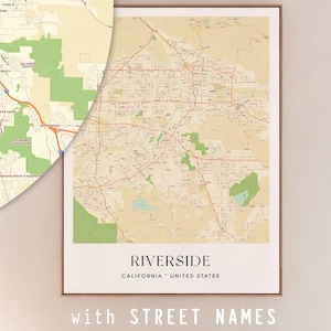 Riverside CA Map Art Print – Detailed City Street Names Decor