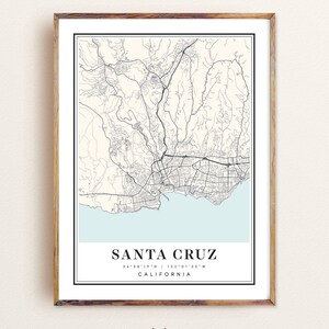Santa Cruz California map, Santa Cruz CA map, Santa Cruz city map, Santa Cruz print, Santa Cruz poster, Santa Cruz art, Santa Cruz map