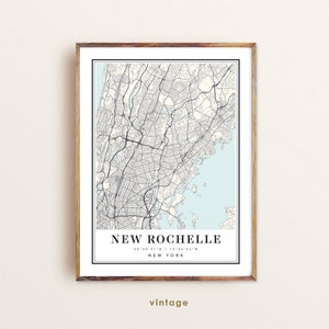 Carte de New Rochelle New York, carte de New Rochelle NY, plan de la ville de New Rochelle, impression de New Rochelle, affiche de New Rochelle, carte personnalisée d'art de New Rochelle