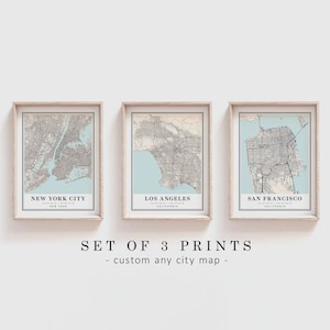SET of 3 CUSTOM MAPS - 3 City Map Prints, Any Location, Personalized Map Print, City Poster Wall Art Gift