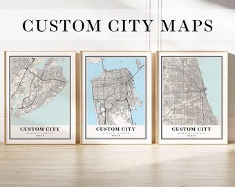 Custom City Map Print Set: Personalized Hometown Art