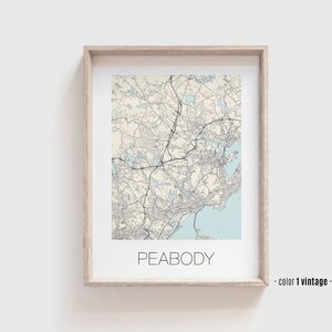 PEABODY MA Stadt Karte Poster, Peabody Massachusetts Straßen Karte Druck - Individuelle moderne und zeitgenössische Kunst