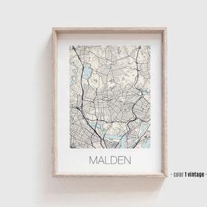 MALDEN MA City Map Poster, Malden Massachusetts Straßen Karte Print - Personalisierte moderne und zeitgenössische Kunst