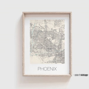 Poster de plan de ville de PHOENIX AZ, impression de plan de rue de Phoenix, Arizona - Art moderne et contemporain personnalisé