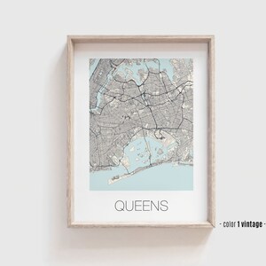 Affiche de carte de la ville du QUEENS NY, impression de carte des rues du Queens à New York - Personnalisation d'art moderne et contemporain