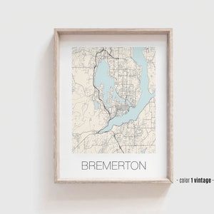 BREMERTON WA Stadt Karte Poster, Bremerton Washington Straßen Karte Druck - Individuelle, moderne und zeitgenössische Kunst