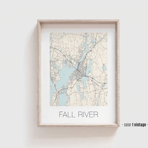 FALL RIVER MA Stadt Karte Poster, Fall River Massachusetts Straßen Karte Druck - Personalisierte moderne und zeitgenössische Kunst