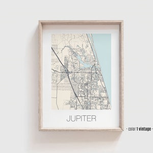 JUPITER FL City Map Poster, Jupiter Florida Street Map Print - Personalized Modern and Contemporary Art