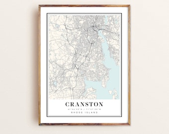 Cranston Rhode Island-kaartkunstdruk: stadsgezicht poster