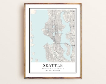 Seattle City Map Print: Washington State Art