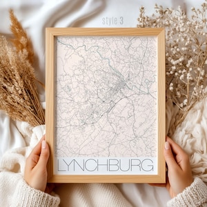 Lynchburg Virginia Map Wall Art | Vintage Style City Print | Unique Home Decor Gift for Travelers & Locals