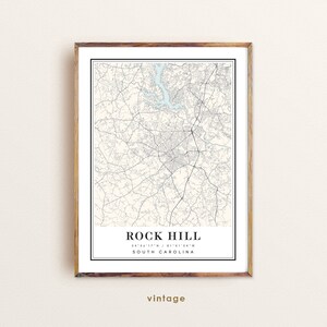 Carte de Rock Hill en Caroline du Sud, carte de Rock Hill SC, plan de la ville de Rock Hill, impression de Rock Hill, affiche de Rock Hill, art de Rock Hill, carte personnalisée de Rock Hill