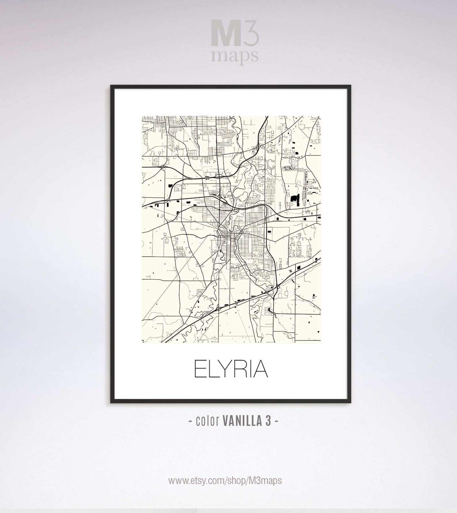 Elyria Ohio Elyria OH map Elyria map Elyria print Elyria Etsy