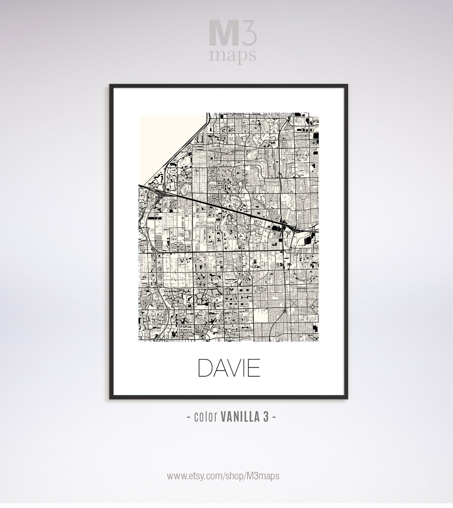 Davie Florida Davie FL Map Davie Map Davie Print Davie | Etsy