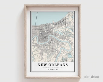 Impresión del mapa de Nueva Orleans, Luisiana - Póster de la ciudad de Nueva Orleans, Luisiana - Arte moderno y contemporáneo personalizado