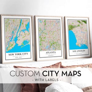 SET of 3 CUSTOM MAP prints, 3 City Map Prints, Custom Map, Custom Any Location, Personalized Map Print, City Poster Gift, Christmas Gifts