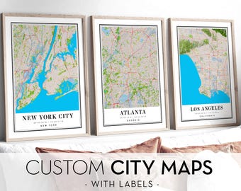 Set of 3 Custom City Map Prints: Personalized Location Art