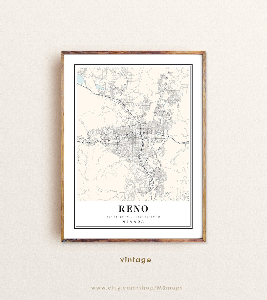 Reno Nevada Map, Reno NV Map, Reno City Map, Reno Print, Reno Poster, Reno Art, Reno Map, Custom ...