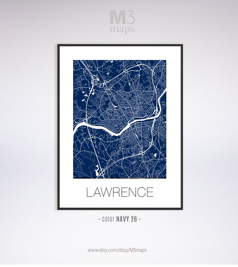 Lawrence print Lawrence wall art Lawrence MA map Lawrence poster Lawrence Massachusetts Lawrence map Black and White Map