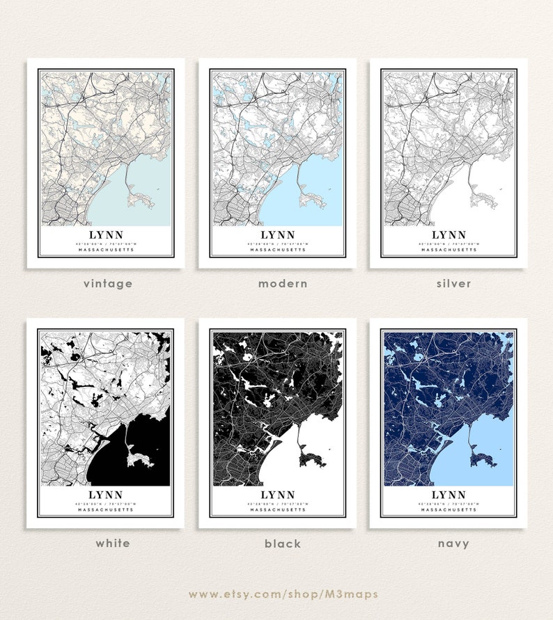 Lynn Massachusetts map, Lynn MA map, Lynn city map, Lynn print, Lynn poster, Lynn art, Lynn map, Custom city map image 7