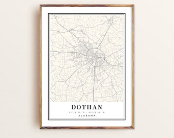 Dothan Alabama map, Dothan AL map, Dothan city map, Dothan print, Dothan poster, Dothan art, Dothan map