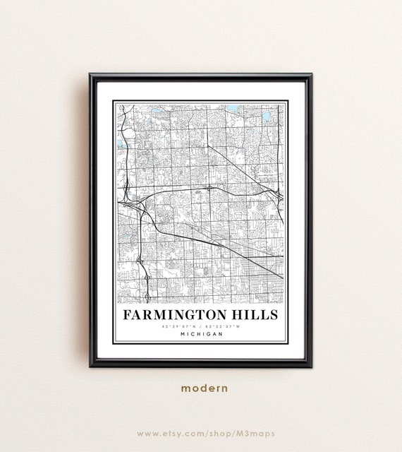 Map Of Farmington Hills Mi Farmington Hills Michigan Map Farmington Hills Mi Map | Etsy Uk
