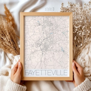 Fayetteville Arkansas Map Wall Art - Vintage City Print, Custom Home Decor, Gift for Arkansas Lovers, Detailed Street Map Illustration