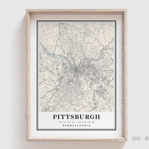 Pittsburgh PA Map Print - Pittsburgh Pennsylvania City Poster - Personalized Modern and Contemporary Art