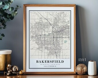 Bakersfield CA California Map wall art city poster print decor
