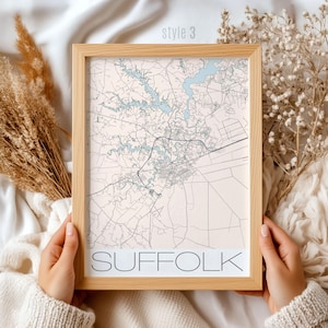 Suffolk Virginia Map Wall Art Vintage City Print, Home Decor, Gift for Locals Travelers, Detailed Street & Landmark Design