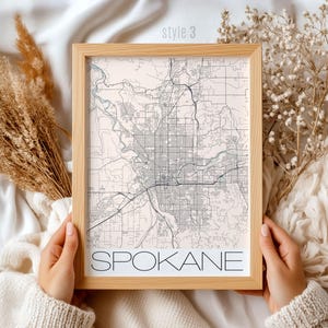 Cadeau carte de Spokane dans l'État de Washington | Impression d'art de ville personnalisée, décoration murale unique, souvenir de voyage, cadeau de pendaison de crémaillère