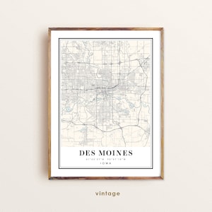 Carte Des Moines Iowa, carte Des Moines IA, plan de la ville de Des Moines, impression de Des Moines, affiche de Des Moines, art de Des Moines, carte de Des Moines, carte personnalisée
