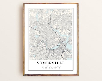 Carte de Somerville dans le Massachusetts, carte de Somerville, MA, plan de la ville de Somerville, impression de Somerville, affiche de Somerville, art de Somerville, carte de Somerville