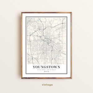 Arte impressa do mapa de Youngstown, Ohio: arte de parede com paisagem urbana