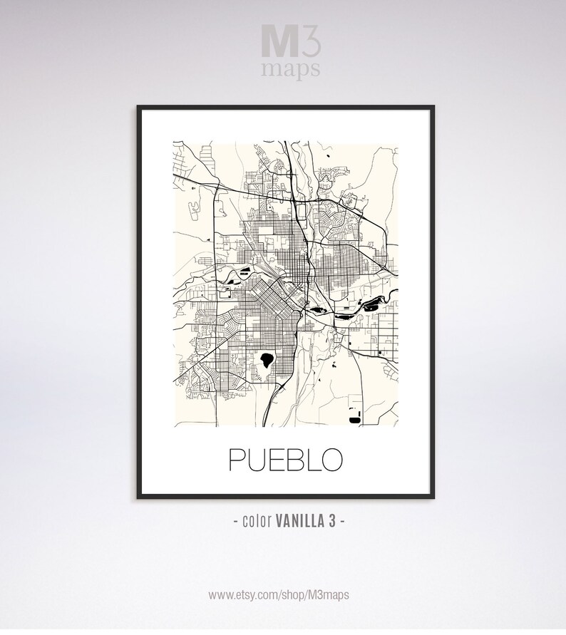 Pueblo Colorado Pueblo CO Map Pueblo Map Pueblo Print Etsy