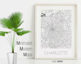 Charlotte NC Map Art Print: Minimalist City Map Poster