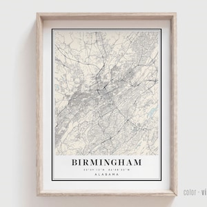 Birmingham AL Map Print - Birmingham Alabama City Poster - Personalisierte moderne und zeitgenössische Kunst