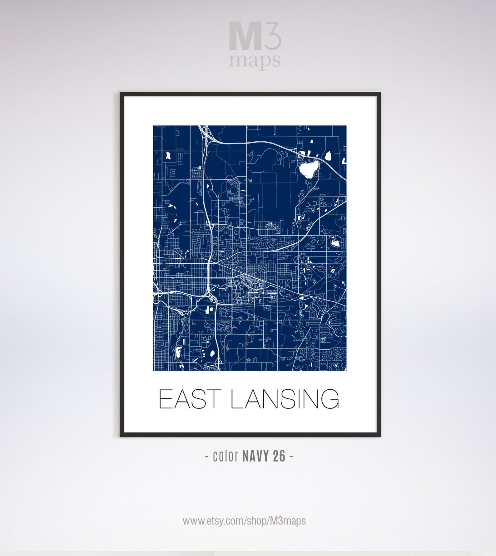 East Lansing Michigan East Lansing MI Map East Lansing Map Etsy