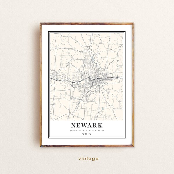 Newark Ohio map, Newark OH map, Newark city map, Newark print, Newark poster, Newark art, Newark map