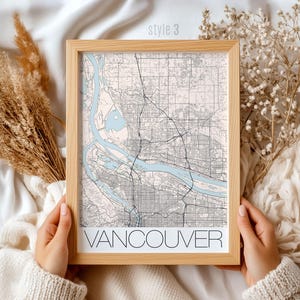 Cadeau kaart Vancouver Washington | Aangepaste stadsprint, unieke muurkunst voor thuis- en kantoordecoratie, reissouvenir, gepersonaliseerde kaartposter