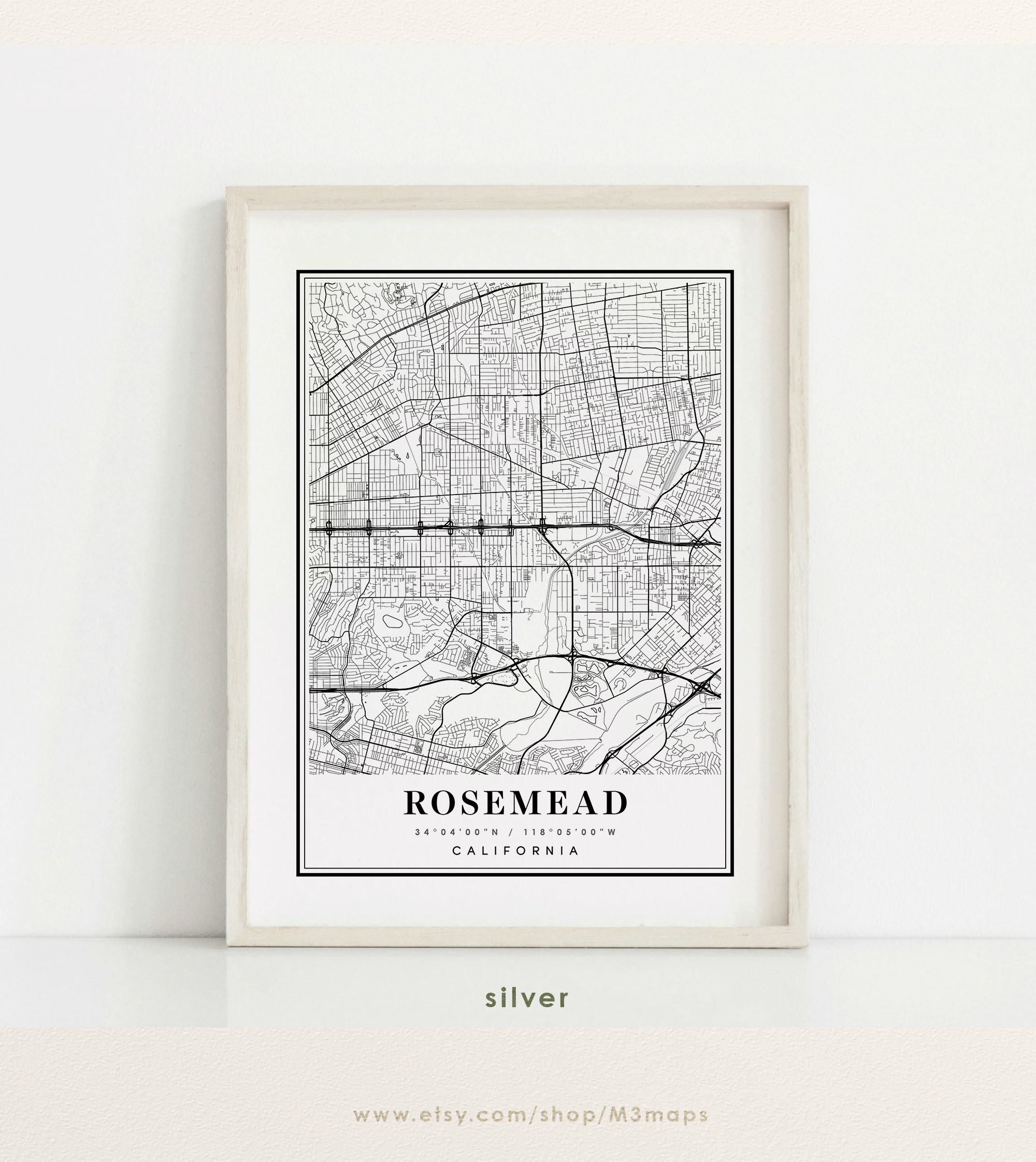 Rosemead California Map Rosemead CA Map Rosemead City Map Etsy