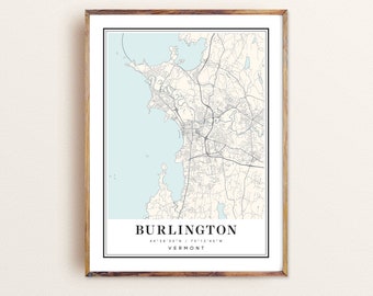 Burlington Vermont map, Burlington VT map, Burlington city map, Burlington print, Burlington poster, Burlington art, Burlington map