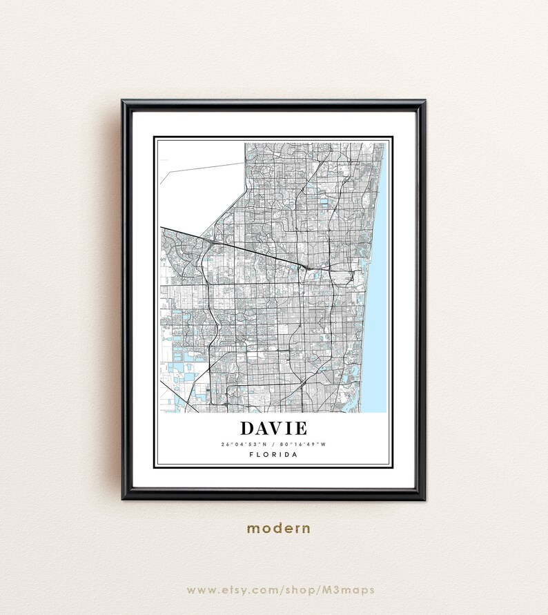 Davie Florida Map Davie FL Map Davie City Map Davie Print Etsy